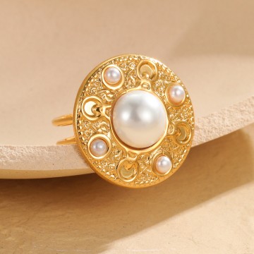 Bague Louisa dorée et perles