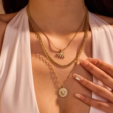 Collier Multirang Doré Soléa | Acier Inoxydable & Médailles Soleil