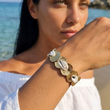 Bracelet Calvi blanc éventails dorés - lien bandana à nouer